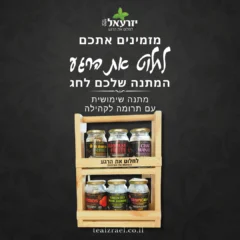 מעמד מעץ + 6 צנצנות חליטות תה לבחירה - תוויות באנגלית